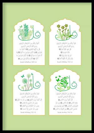 4 Quls Calligraphy Islamic Kids Art Print