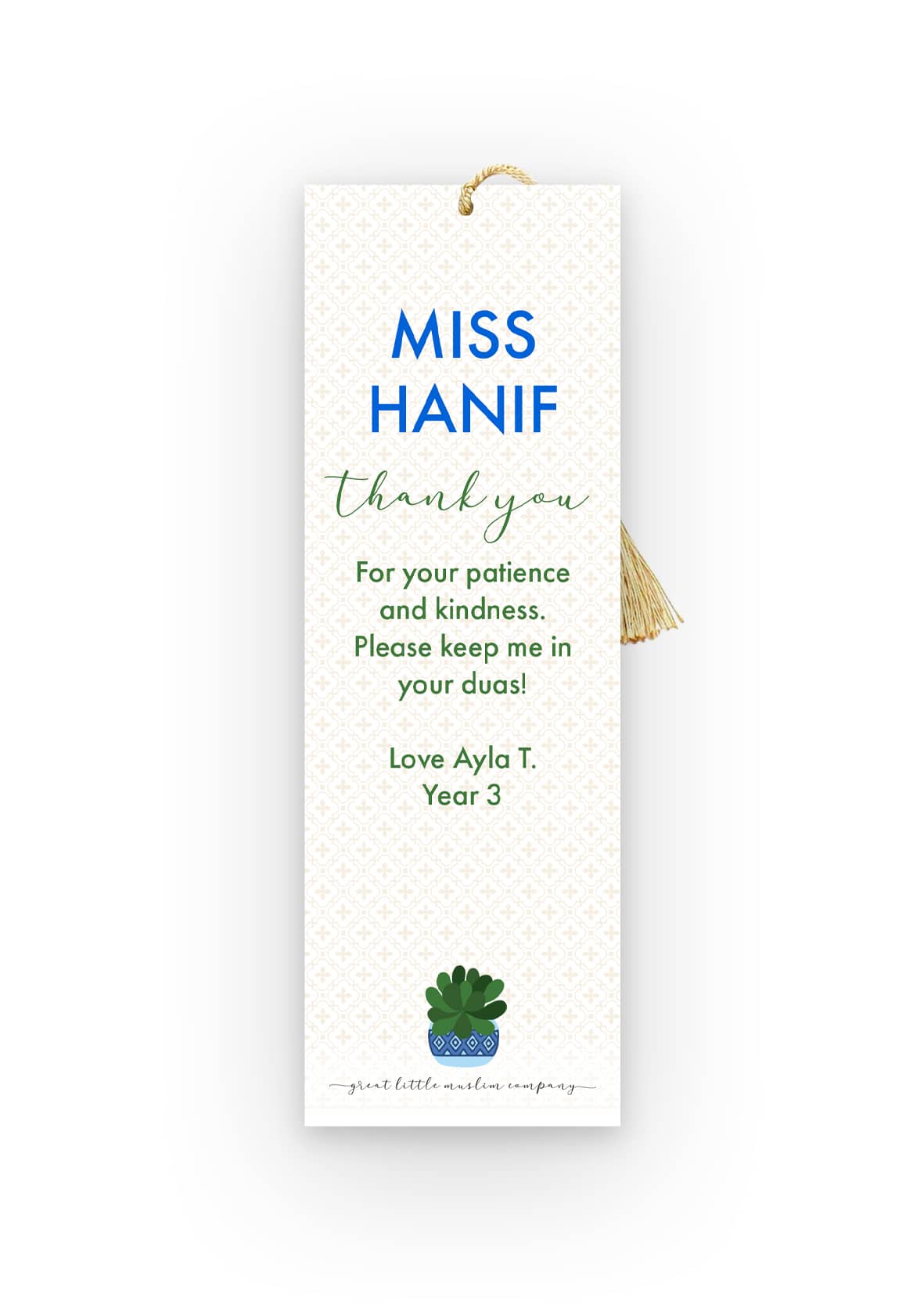 Personalised Muslim Bookmark – Teacher Gift